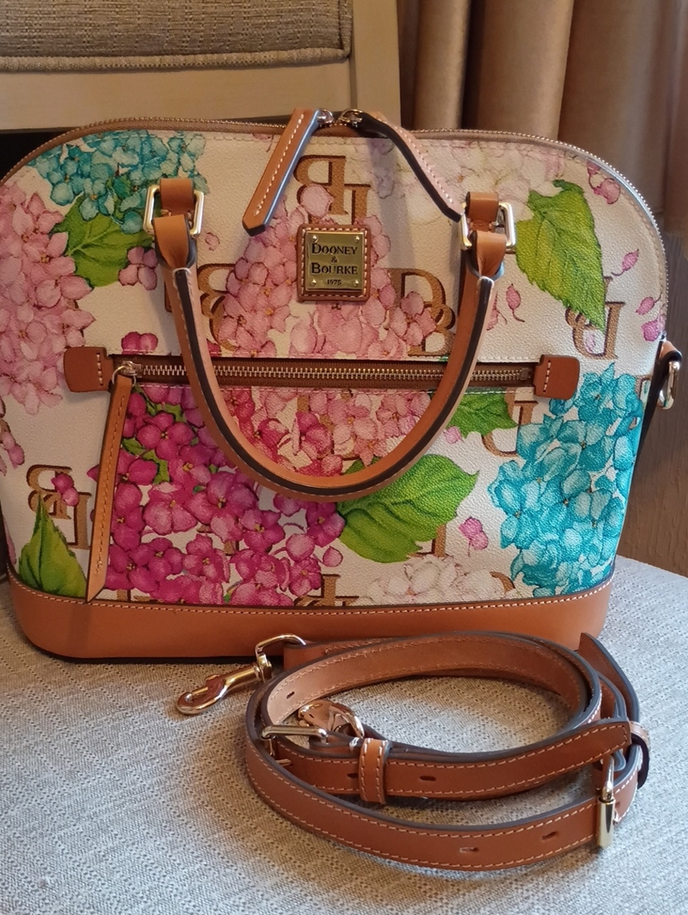 Dooney & Bourke Monogram Floral Hydrangea Zip Domed Satchel - Picture 4 of 17